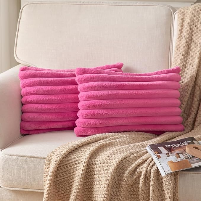 DEELAND Pack of 2,Double-Sided Faux Fur Plush Decorative Throw Pillow Covers Fuzzy Striped Soft Pillowcase Cushion Covers for Sofa Couch Bedroom