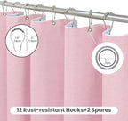 Inhousolu Boho Farmhouse Shower Curtain with Fabric Liner Set, Faux Linen Textured, 14 Metal Hooks Luxury Weighted Hem, Washable Wrinkle Free Bath Curtain for Hotel Bathroom 72" W x 96" L Pink