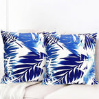 Decorative Throw Pillow Covers Set of 2 Blue Leaves of Tropical Pillow Covers 20x20 inch Soft Short Plush Square Throw Pillows,Farmhouse Outdoor Pillow Covers for Couch Sofa Living Room