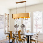 42” Brass Metal Linear Chandelier 4-Lights Adjustable Modern Industrial Pendant Light for Kitchen Island Dining Room Living Room, UL Listed