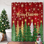 Vandarllin Christmas Shower Curtain, Merry Christmas Shower Curtains Set with Hooks, Gold Star Xmas Tree Snowflakes Waterproof Bathroom Curtains Xmas Holiday Decor Home Accessories,72 x 72 Inch Long