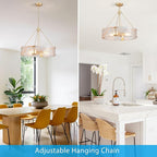 XINGQI 4-Light Modern Gold Glass Chandelier Round Water Ripple Pendant Lighting Fixture for Dining Room Living Room Kitchen Island Office Elegant French Chandeliers