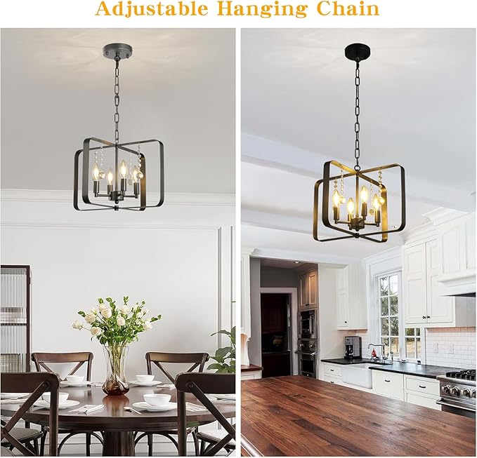 Farmhouse Crystal Chandelier,18 Inch Modern Geometric Rustic Vintage Hanging Pendant Ceiling Light Fixture for Dining Room Bedroom Kitchen Island Hallway Foyer Entryway