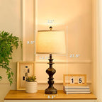 27.5" Farmhouse Table Lamps Set of 2 Bedside Nightstand Lamp with USB C+A Ports & AC Outlet, 3 Way Dimmable Touch Lamps for Bedroom Living Room Office Rustic Lamp (Rotary Switch-Black)