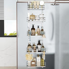 Orimade Over the Door Shower Caddy Adjustable 5 Tier Silver,Bathroom Hanging Organizer Shelf Rustproof with 4 Hooks,Shower Basket with Soap Holder and Suction Cup Bathroom