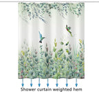 Green Leaf Shower Curtain, Emerald Bird Mint Green 72 “W x 72” L with 12 Hooks, Weighted Hem Bathroom Shower Curtain, Hummingbird Shower Curtains Water Resistant