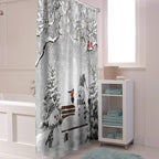 Winter Christmas Shower Curtain, Cute Snowman Cardinals Shower Curtains Set with Hooks, GreySnowy Pine Forest Waterproof Fabric Bathroom Curtains Decor Home Accessories, Stall Long 36 X 78 Inch