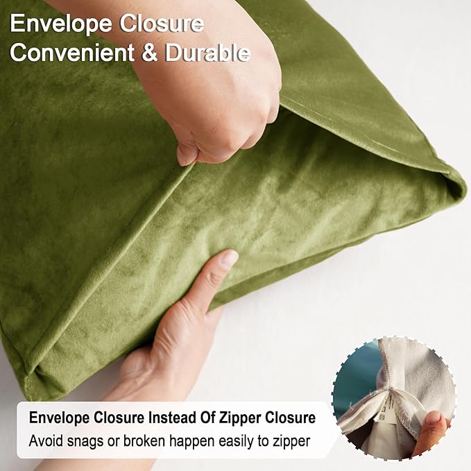 PHF Super Soft Velvet Pillowcases King Size, No Insert, 2 Pack Luxury Cozy Warm Pillow Shams Covers with Envelope Closure, 20" X 36" Cozy Fuzzy Flannel Pillow Case, Olive Green