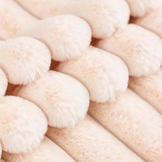 ZLINA Set of 2 Beige Faux Fur Decorative Throw Pillow Covers Fluffy Striped Pillowcase Cushion Covers 20 x 20 Inch Decor Sofa Couch Bedroom
