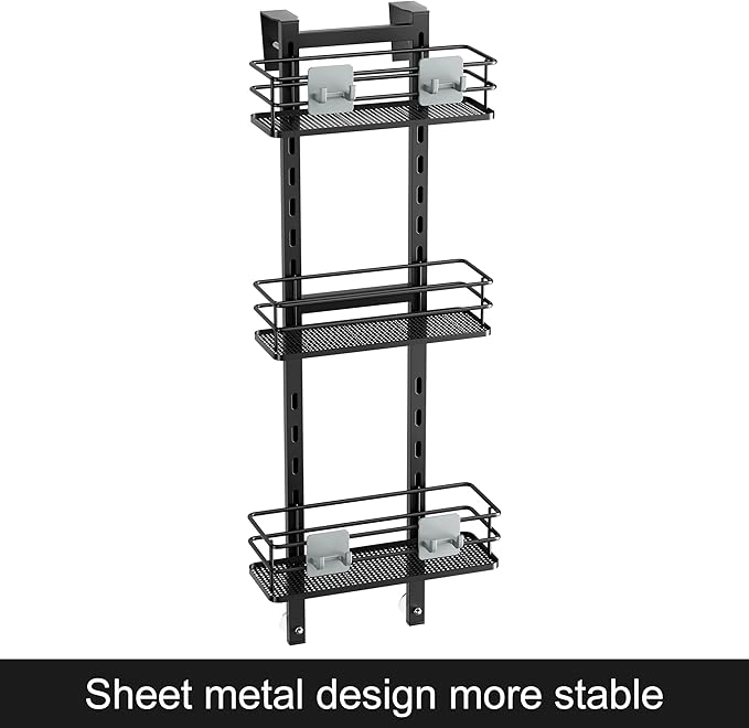 Orimade Adjustable Hanging Caddy, Bathroom Organizer Shelf Storage Rack, Rustproof Shower Basket, Matt Black 3 Tier