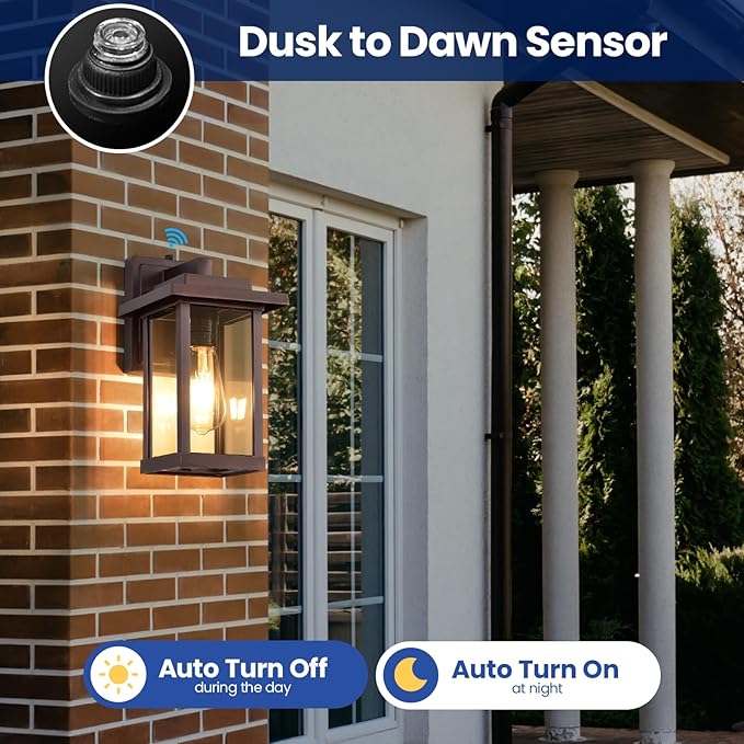 Exterior Light Fixtures 2 Pack, Modern Outdoor Wall Lanterns Farmhouse Outdoor Porch Light for House Patio Front Door Entryway, Bronze