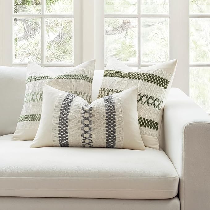 MIULEE Set of 2 Gray Boho Decorative Pillow Covers 18x18 Inch Farmhouse Rustic Couch Throw Pillows Modern Spring Cotton Cushion Covers Retro Cute Macrame Woven Home Decor for Bed Sofa Chair