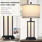 27" Tall Vintage Table Lamp with USB C+A & Outlet,Black Industrial End Table Lamp for Living Room,Farmhouse Rustic Bedside Lamp with Frosted Glass Night Light for Bedroom Nightstand,Black-1P