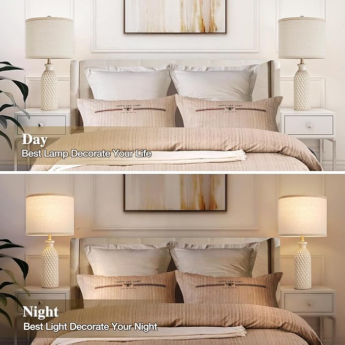 Luvkczc Ceramic Table Lamps Set of 2, Farmhouse 24.8" Bedside Lamps with 3-Color Temperature, Modern Nightstand Lamp Desk Reading Lamp for Bedroom, Living Room, Office, 2 Bulbs Included
