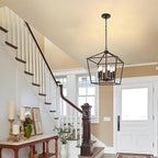 MELUCEE 16 Inches Farmhouse Chandelier 6-Light Oil Rubbed Bronze Cage Hanging Lights Rustic Lantern Pendant Lighting for Kitchen Island Dining Room Foyer Hallway, E12 Base