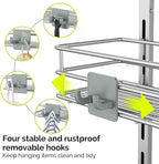 Orimade Over the Door Shower Caddy Adjustable 5 Tier Silver Grey,Bathroom Hanging Organizer Shelf Rustproof with 4 Hooks,Shower Basket with Soap Holder and Suction Cup