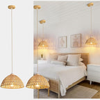 Farmhouse Wicker Pendant Light, 2-Light Boho Rattan Chandelier Light Fixture, Ceiling Hanging with Woven Lampshade, for Kitchen Bedroom Island Hallway, ETL Listed