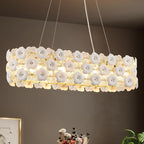 Modern Flower Glass Chandeliers for Dining Room L36” Oval Ceiling Pendant Light Fixture Luxury Gold 8-Light Contemporary Chandelier for Living Room Kitchen Island Bar, E12