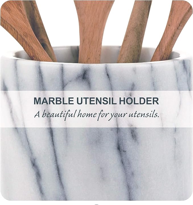 JEmarble Utensil Holder 5.5x6.5 inch(White) Crock Kitchen tools for Cooking Countertop Non-slip large capacity wine cooler