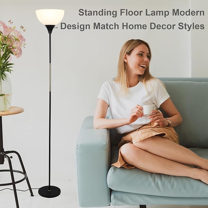 Floor Lamp, Dimmable Standing Lamp, 3 Levels Brightness Led Floor Lamp Rotary Switch Floor Lamps Modern Industrial Lamp with Shade, Tall Lamps for Living Room Bedroom Office Dining Room (Black)