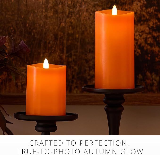 Luminara Flickering Flameless LED Candle, Battery Operated with Timer Function, Russet Orange Pillar 3 x 6.5 Inch, Real Wax Unscented Fall Home Indoor Decor, Remote Ready (Sold Separately), Melted Top