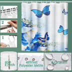 Shower Curtain, Fabric Shower Curtain Liner Butterfly Blue Shower Stall Curtain with 12 Hooks for Home Hotel Shower Curtains for Bathroom Waterproof Shower Curtain (72" X 72")