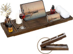 Teak Bathtub Tray - Luxury Bath Tray with Expandable Handles, Wine Glass and Phone Holders, Book Stand - Perfect for Home Spa Relaxation and Reading - Natural Bath Accessories - Dark Walnut Color