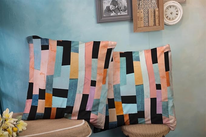 CAPSCEOLL Green Black Decorative Pillow Covers Geometric Stripes Abstract Oil Painting Orange 16X16 Inch Set of 2 Zipper Pillow Protector for Bedroom Couch Living Room Holiday Pillow Covers
