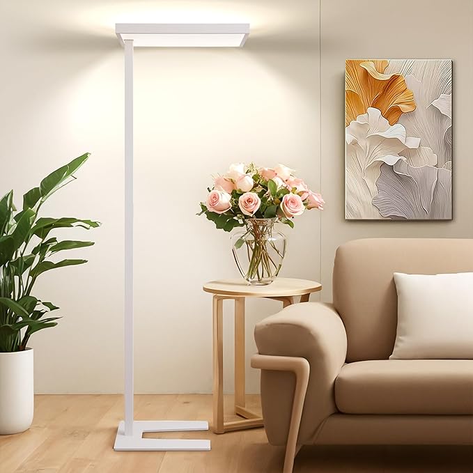 4000K LED Floor Lamp for Office, 76.6'' Full Spectrum Dimmable 100W 10400LM Natural Daylight Eye-Caring Free Standing Lamp for Reading Room Office Study Room Nursery Piano (100W)