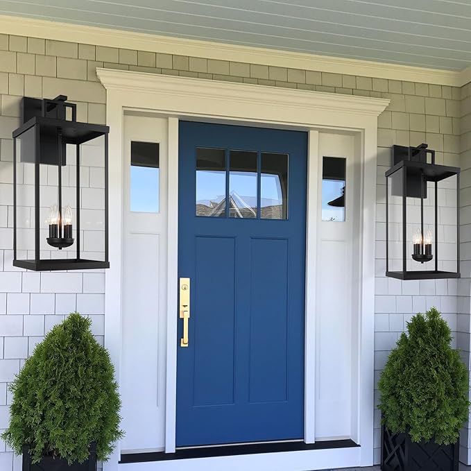 25'' Outdoor Wall Lantern, 4-Light Modern Large Exterior Wall Sconce Light Fixtures, Black Porch Light with Glass, Waterproof Outside Lighting for Patio Front Door Entryway
