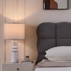 24.75 Inch White Ceramic Table Lamp Set of 2 with Oatmeal Fabric Shade, 3-Way Dimmable Tall Modern Lamp for Living Room, Bedroom, Office Desk & Nightstand