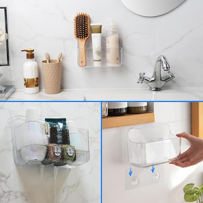 Diesisa 2pc Acrylic Wall Mount Organizer, Adhesive Clear Cabinet Door Organizer,Acrylic Shelves for Wall,No Drilling Hang Walls,with Self Adhesive Tape, for Bathroom, Kitchen, Living Room