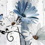 Rustic Farmhouse Shower Curtain, Farm Blue Daisy Floral Flowers and Butterfly on Country Wooden Shower Curtain for Bathroom, Turquoise Blue Bathroom Shower Curtains with 12PCS Hooks, 70X75IN