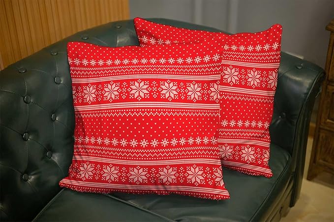 CAPSCEOLL 2PCS Red Pillow Covers 20X20Inch Christmas Red Reindeer Snow Snowflake Traditional White Winter Xmas Couch Pillow Cover for Bedroom Sofa Living Room