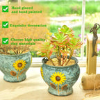 Sungmor Ceramic Hand Painted Succulent Flower Pots, 9 Inch Large Pottery Pots for Indoor Outdoor Plants, Decorative Ceramic Vase for Flower Arrangement Home Decor, Vintage Centerpieces Flowerpot