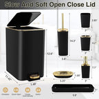 Black Bathroom Accessories 8 Piece Black and Gold Bathroom Set, Bathroom Accessories with Stainless Steel Bathroom Trash Can,Toilet Brush,Toothbrush Set,Soap Dispenser