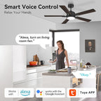 cumilo 52” Smart Ceiling Fanswith Lights Remote Control,Quiet DC Motor,Outdoor Indoor Modern Farmhouse Ceiling Fan work with Alexa App,Dimmable LED Light,Black/Brown for Bedroom Living Room Patio