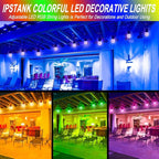 96FT Outdoor String Lights, 30 Shatterproof Edison Bulbs, Dimmable Color Changing RGB LED Patio Lights with 2 Remote Controllers. Perfect for Backyard Decorative Lighting