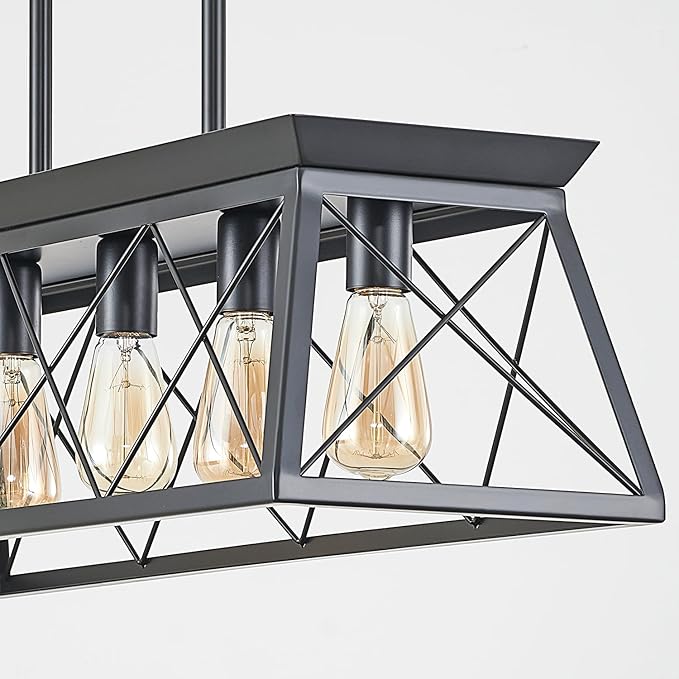 HuixuTe 5-Light Farmhouse Pendant Light for Dining Room, Rustic Kitchen Island Lighting, Adjustable Height Chandeliers for Kitchen, Dining Room Table Black