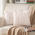 DEELAND Pack of 2,Double-Sided Faux Fur Plush Decorative Throw Pillow Covers Fuzzy Striped Soft Pillowcase Cushion Covers for Sofa Couch Bedroom Beige 24x24 inch