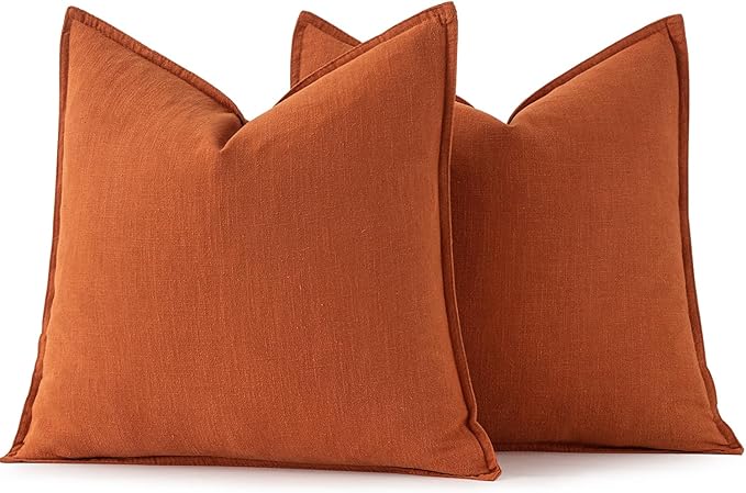 MIULEE Fall Decorative Linen Euro Sham Pillow Covers 24x24 Burnt Orange Boho Farmhouse Neutral Couch Throw Pillows for Bed Pack of 2 Accent Modern Pillowcase Summer Sofa Livingroom Home Decor