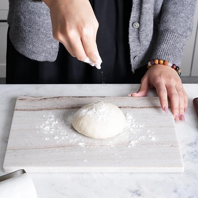 Natural Marble Cutting Boards for Kitchen - 12" x 8" Multi-Purpose Pastry Marble Tray Cheese Board Marble Slab for Counter, Bathroom Perfume Tray Jewelry Candle Plate (Crystal White Wooden)