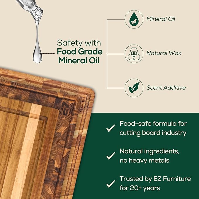 Non-Toxic Teak Wood Cutting Board & Serving Board, Pre-Oiled Edge Grain with Juice Groove and Handles, For Chopping, Food Grade Mineral Oil Coating (M 17" x 13" x 1", 5.07 lbs)