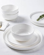 TheTerra Ceramic Dinnerware Sets for 4, 12 Pieces Porcelain Lightweight Plates and Bowls Sets, Scratch Resistant Dish Set, Oven & Microwave & Dishwasher Safe, Bright White