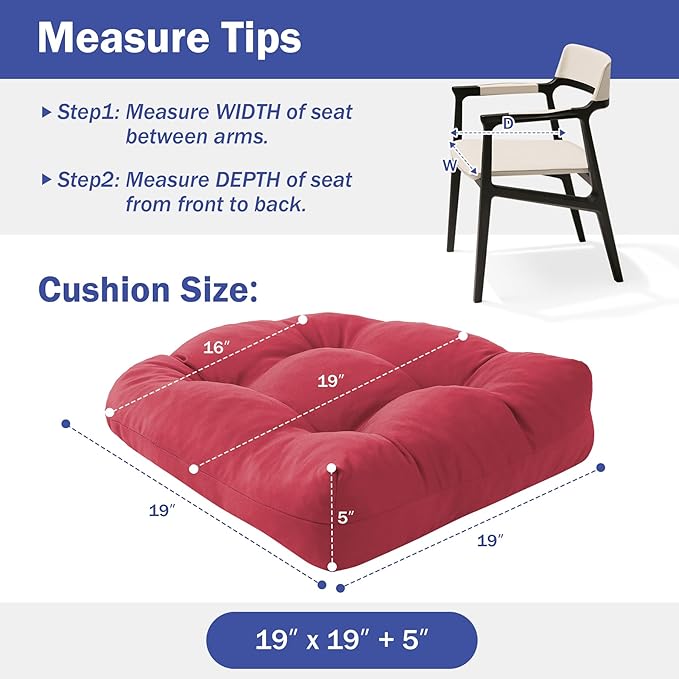 Outdoor Chair Cushions Set of 4, Patio Chair Cushions with Ties, 19x19+5” Tufted Outdoor Seat Cushions, Waterproof Patio Furniture Cushions, Outdoor Dining Chair Pads, Burgundy
