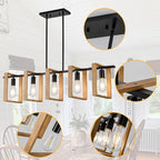 Dining Room Chandelier Farmhouse Kitchen Island Lights Ceiling Hanging 5 Lights Wood and Black Light Fixture Rustic Pendant Lighting 41.3"