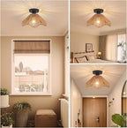 Boho Rattan Ceiling Light Fixture, Mini Rattan Chandelier Lighting Fixture, Hand Woven Ceiling Light Fixtures for Hallway Bedroom Kitchen Entryway Living Room (Light Brown 2)