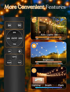 GHUSTAR 150ft Solar Outdoor String Lights with Remote - USB Rechargeable Solar Powered Outdoor Patio Lights - Timer, Dimmable Shatterproof ST38 Bulbs for Backyard, Garden, Pool