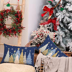 AACORS Christmas Pillow Covers 12X20 Set of 2,Watercolor Christmas Tree Stars Decoration Holiday Farmhouse Winter Pillow Case for Sofa Couch Decor（Blue） AA608-12-2