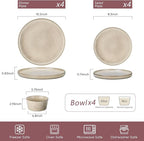 Herogo Stoneware Plates and Bowls Sets for 4, 12 Pieces Modern Dinnerware, Reactive Glaze Dishes Set for Kitchen, Chip Resistant, Microwave & Dishwasher Safe, Cream Khaki